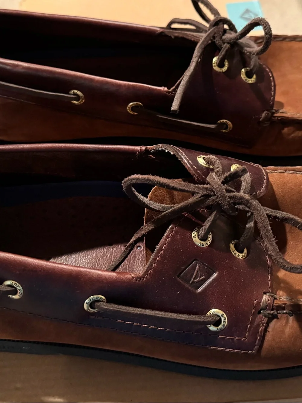 Sperry Men’s Dark Brown Leather & Suede Boat Shoes size 13